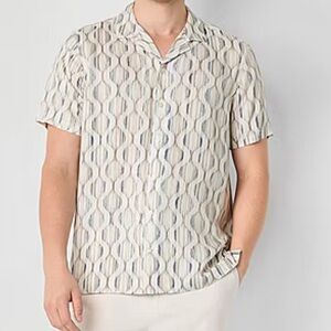 NWT —  JF J. Ferrar Men's White and Gray Patterned Shirt